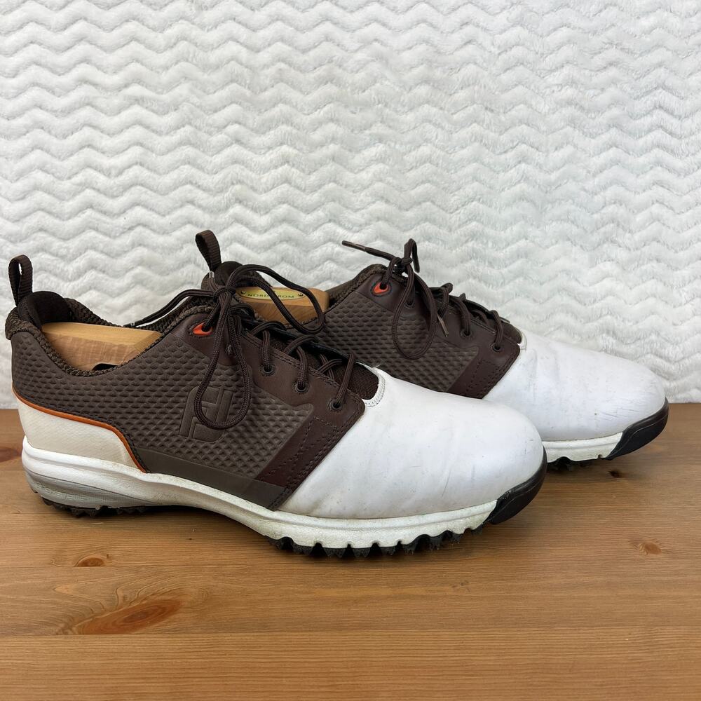 Footjoy Contour Mens Golf Shoes Classic White Brown Lace Up Sz 10 M Read...